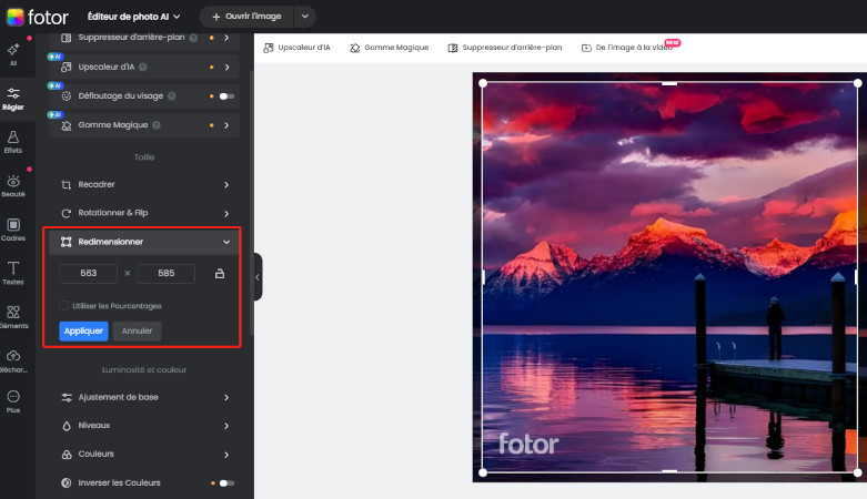 agrandir une photo sans perte de qualité en ligne avec fotor