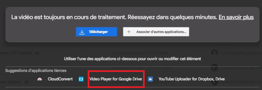 video en cours de traitement google drive