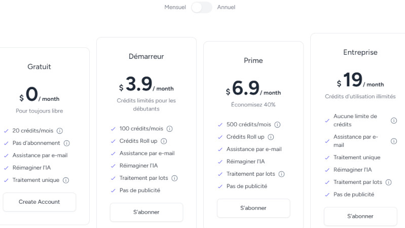 Plan mensuel d'ImgUpscaler