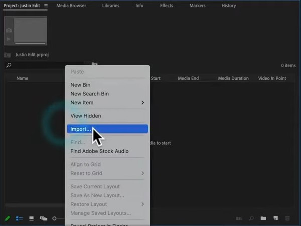 Importez votre vidéo dans Adobe Premiere Pro