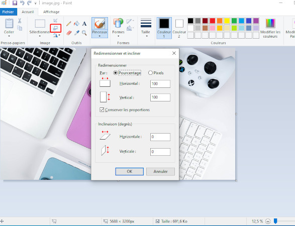augmenter la taille de l'image en kb en utilisant paint-étape 2