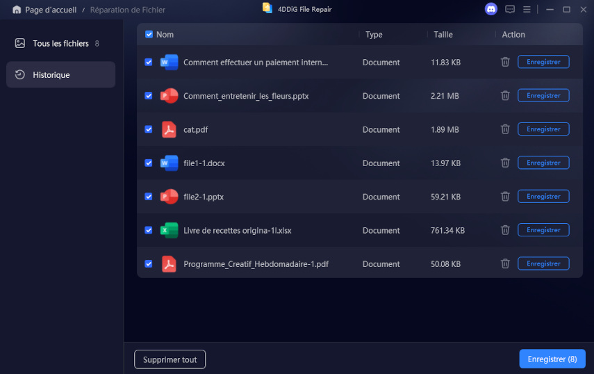 accéder à l’historique des réparations de documents de 4DDiG
