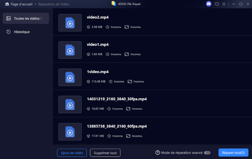 réparer toutes les vidéos illisibles