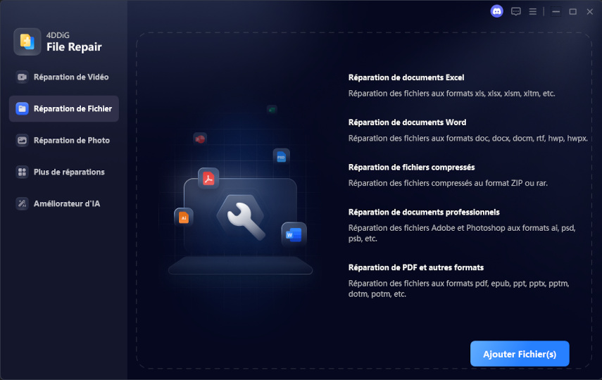 interface de réparation de fichiers corrompus