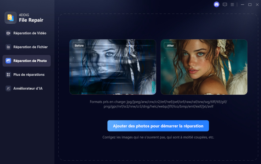 sélectionner réparation photo et ajouter des fichiers TIFF corrompus