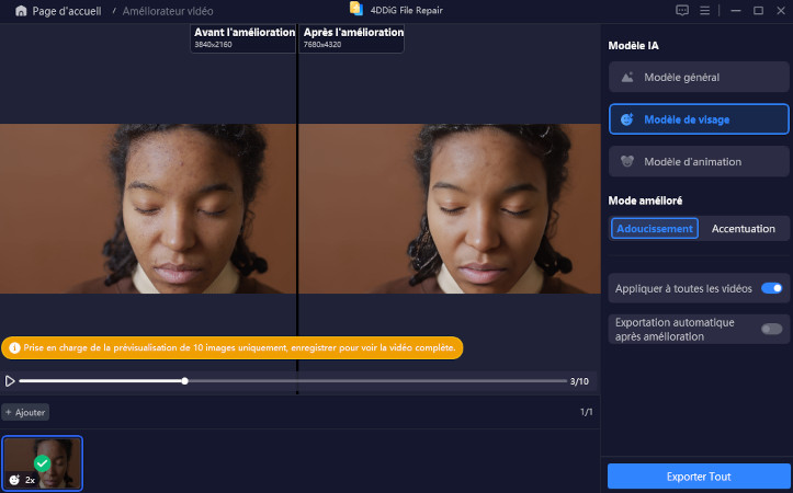 Aperçu et enregistrez les vidéos retouchées