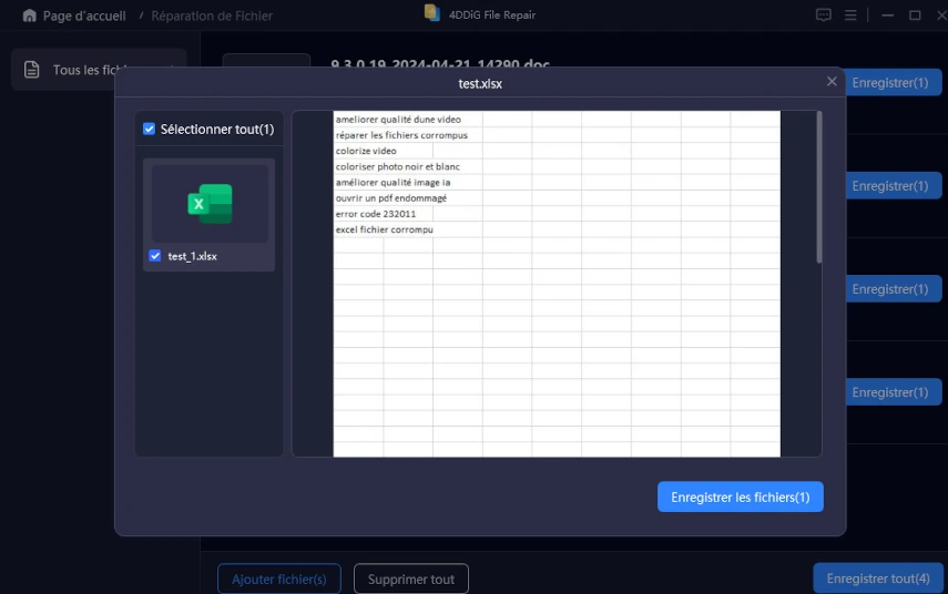 enregistrer les fichiers Excel réparés
