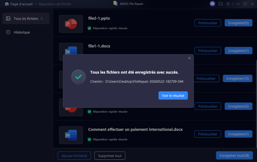 enregistrer les fichiers réparés