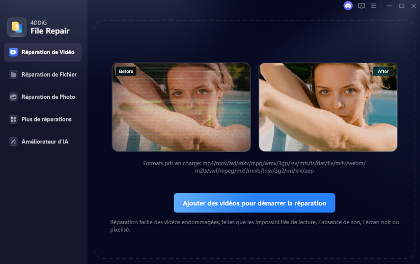 interface de réparation de fichiers corrompus
