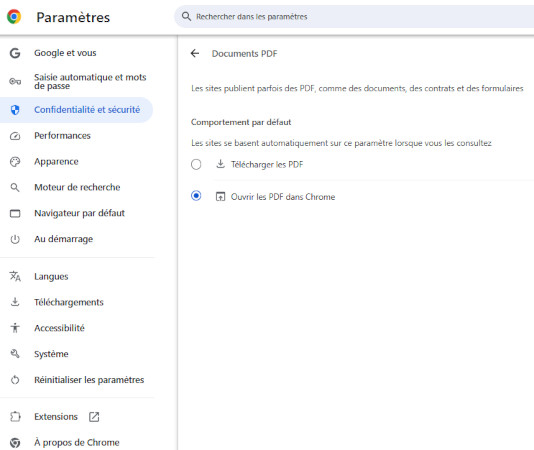 Ouvrir les PDF dans Chrome