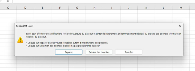réparer un fichier Excel corrompu à l'aide de la fonction de réparation automatique d'Excel-