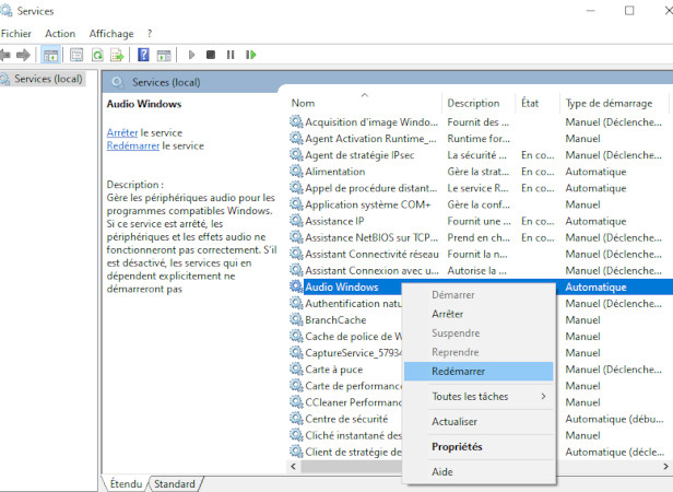 Redémarrer les services audio Windows pour résoudre le problème de pas de son sur mon pc