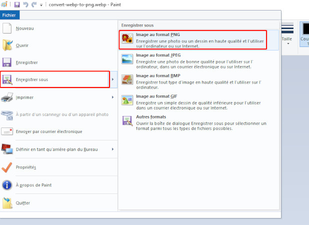 enregistrer webp en png windows paint