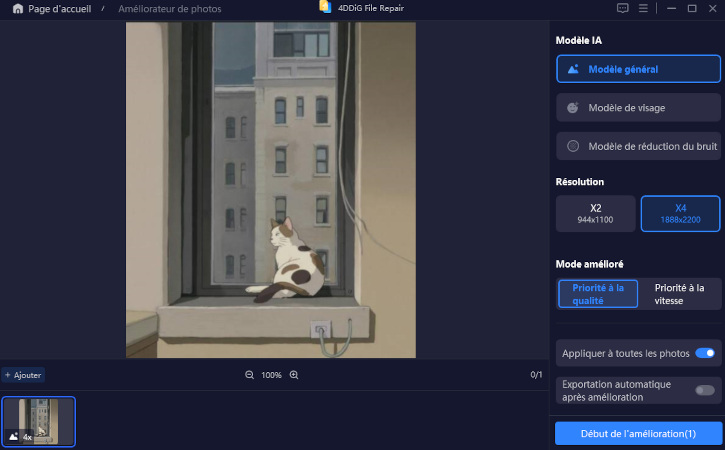 sélectionner un modèle IA et une résolution pour améliorer les images Ghibli