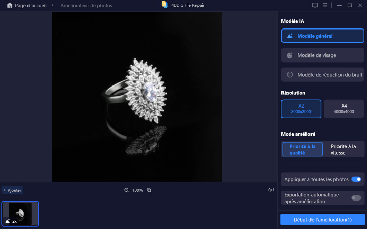 sélectionnez le modèle d'IA et la résolution à améliorer