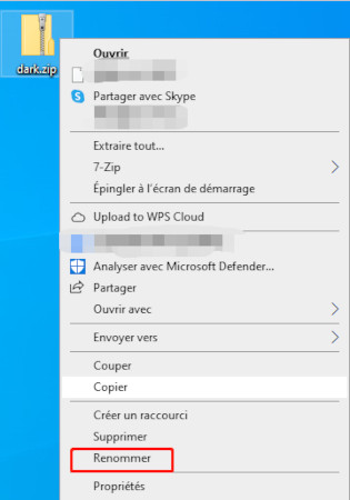 Localisez et faites un clic droit sur le fichier ZIP corrompu et sélectionnez « Renommer » 