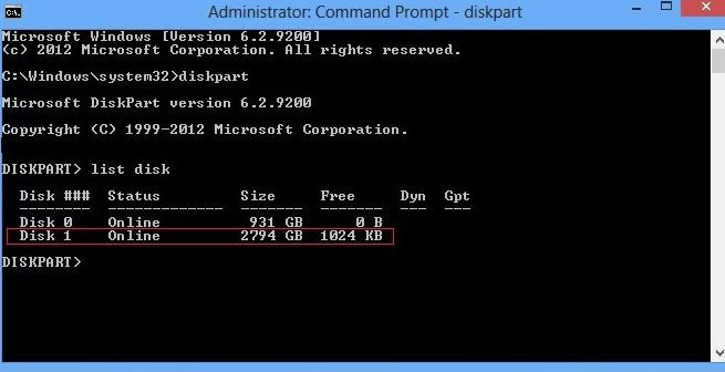 supprimer des partitions dans Diskpart-Étape 1