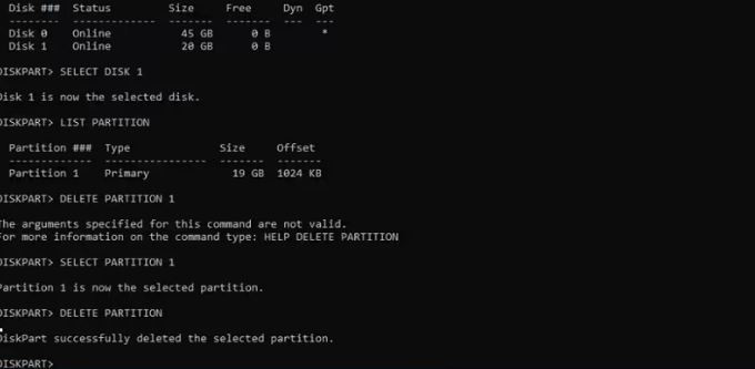 supprimer des partitions dans Diskpart-Étape 3