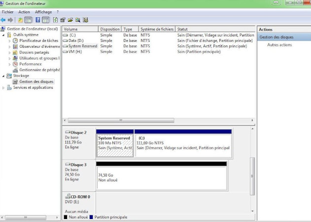 Supprimer des partitions avec Gestion des disques-Étape 1
