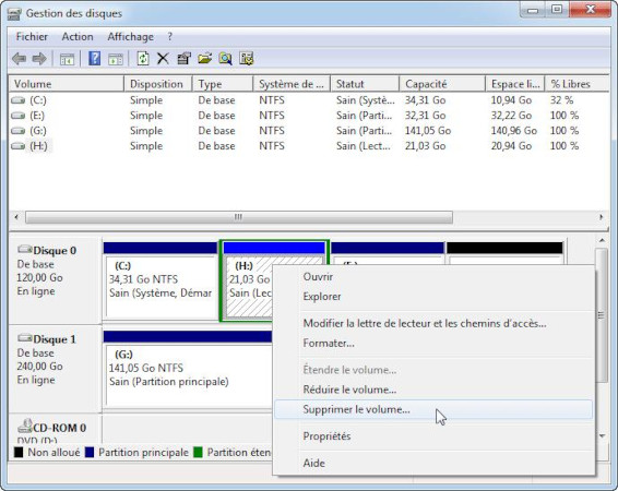 Supprimer des partitions avec Gestion des disques-Étape 2