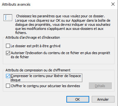compresser le contenu pour économiser de l'espace disque