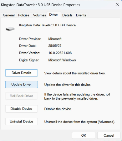revenez en arrière et cliquez sur Désinstaller le périphérique