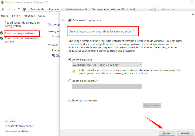 utiliser l'outil intégré de création d'image système-2