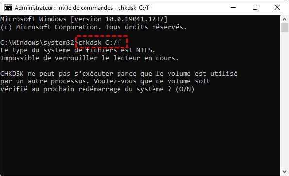 Exécuter chkdsk pour réparer le bsod du système de fichiers ntfs