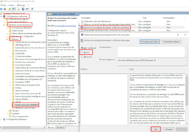 activer les connexions invitées non sécurisées