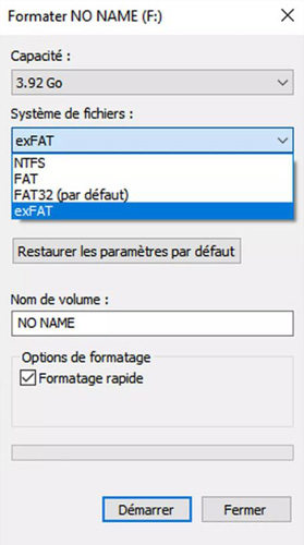 Sélectionnez le système de fichiers exFAT pour le disque Xbox One