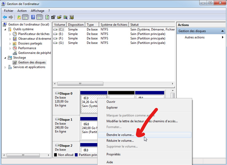 elect the Extend Volume size