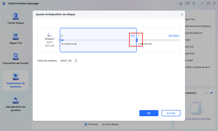 réglage de l'extension