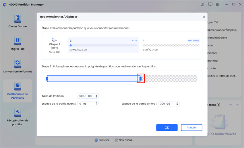 redimensionner les partitions