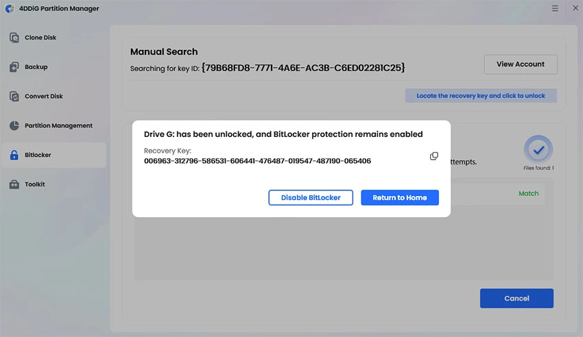 obtenir la clé de récupération BitLocker dans WinPE