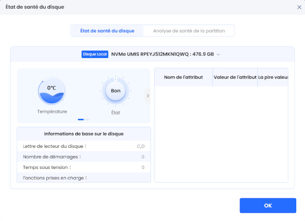vérifier l'état de santé du disque