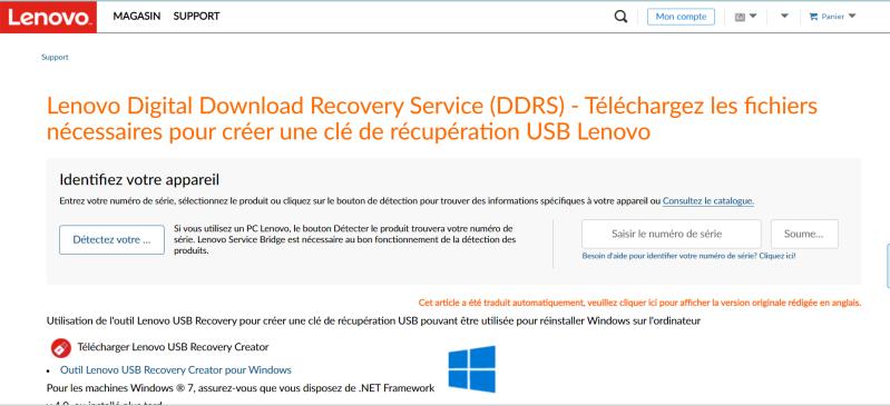 Utilisation d'un lecteur de récupération USB Lenovo-1