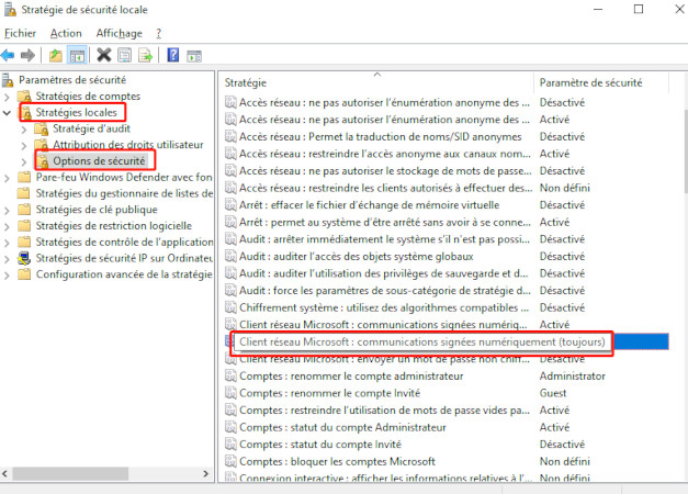 ouvrir le composant logiciel enfichable de la politique de sécurité