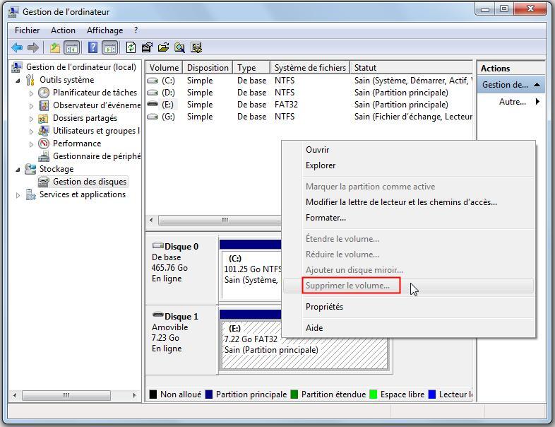 Partitionner une clé USB avec l'outil de gestion des disques