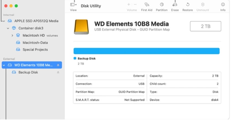 Interface de l'Utilitaire de disque