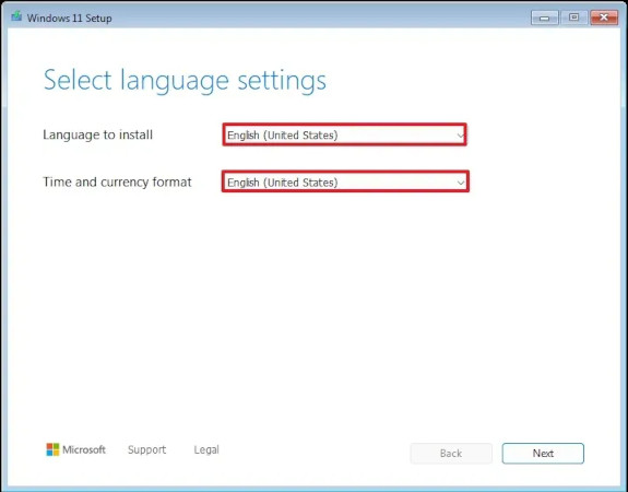 select language settings