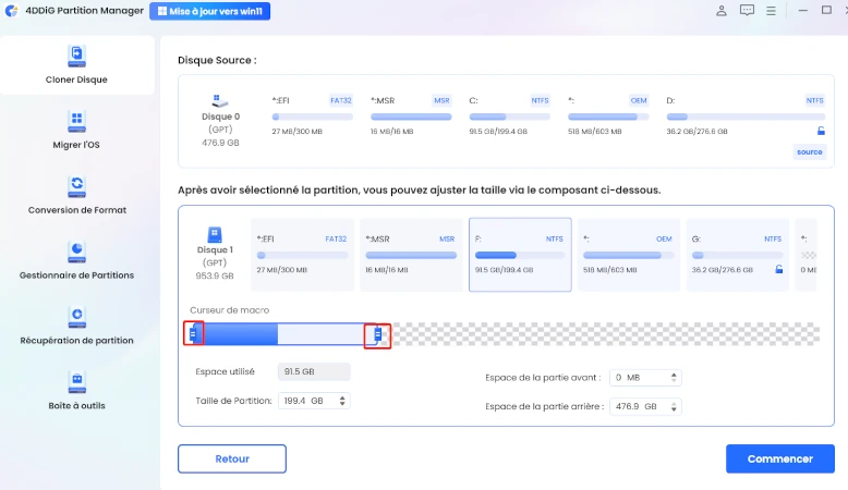 resize cloned partition