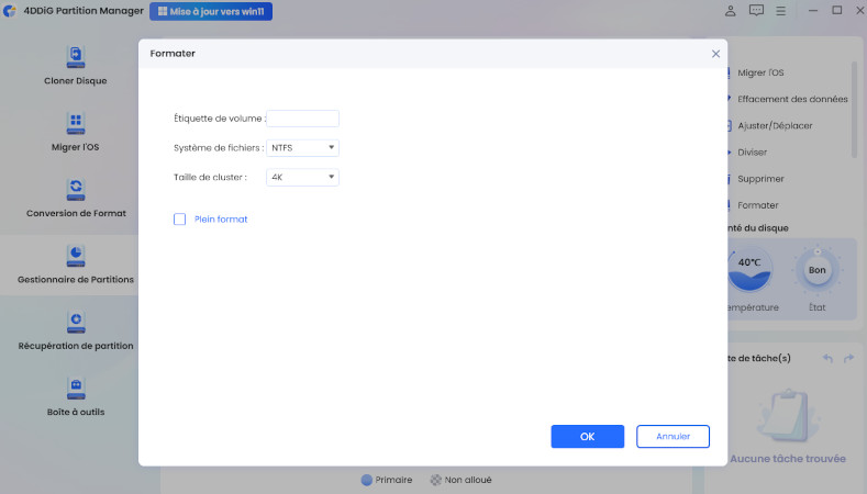 Réinitialiser les paramètres pour le formatage du disque dur externe Seagate