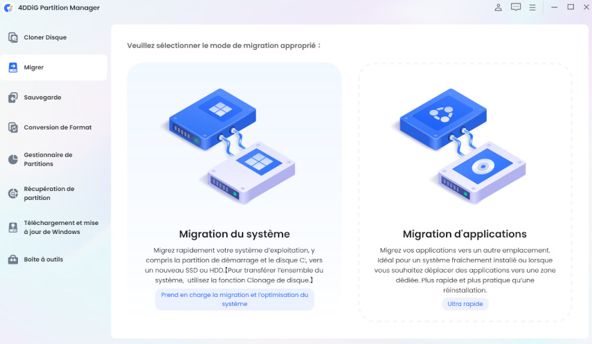 sélectionnez et lancez la migration du système d’exploitation