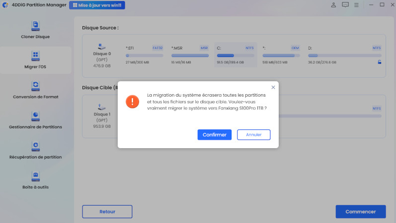 corriger l’erreur impossible de mettre à jour la partition réservée du système