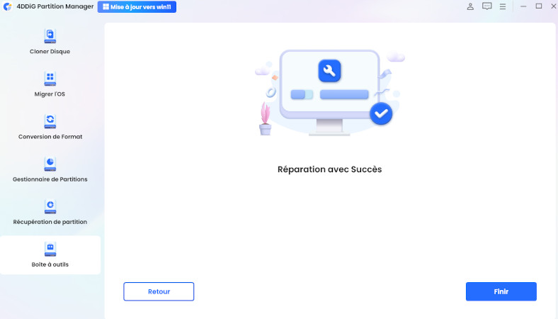 Réparer les partitions présentant l'erreur