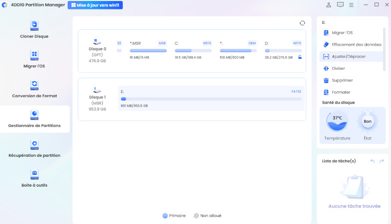 Vérifier l'état du disque sur 4DDiG Partition Manager