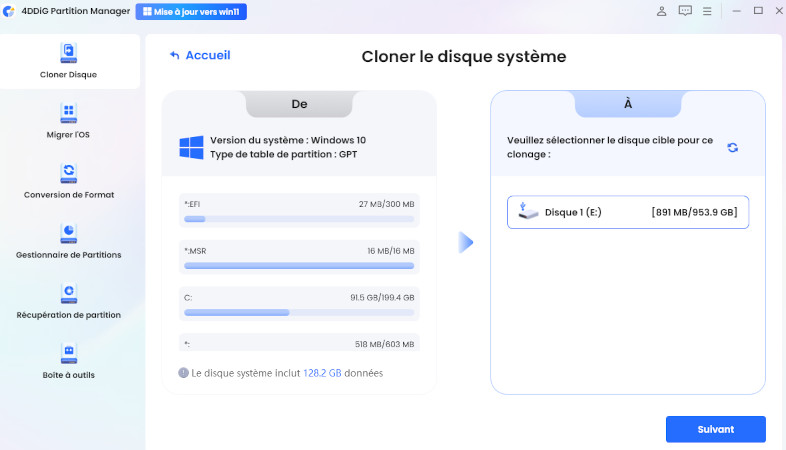 Sélectionnez un disque de destination pour sauvegarder les données avant de télécharger la version 24H2 de Windows 11
