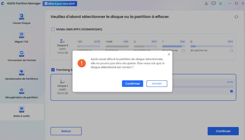 click sure to wipe disk