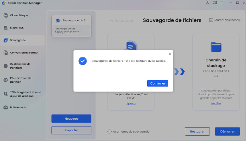 sauvegarde restaurée