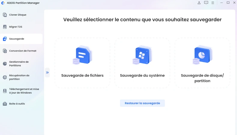 choisir la sauvegarde du système
